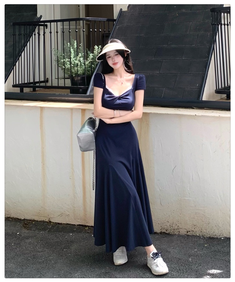 France style temperament dress lace pinched waist long dress