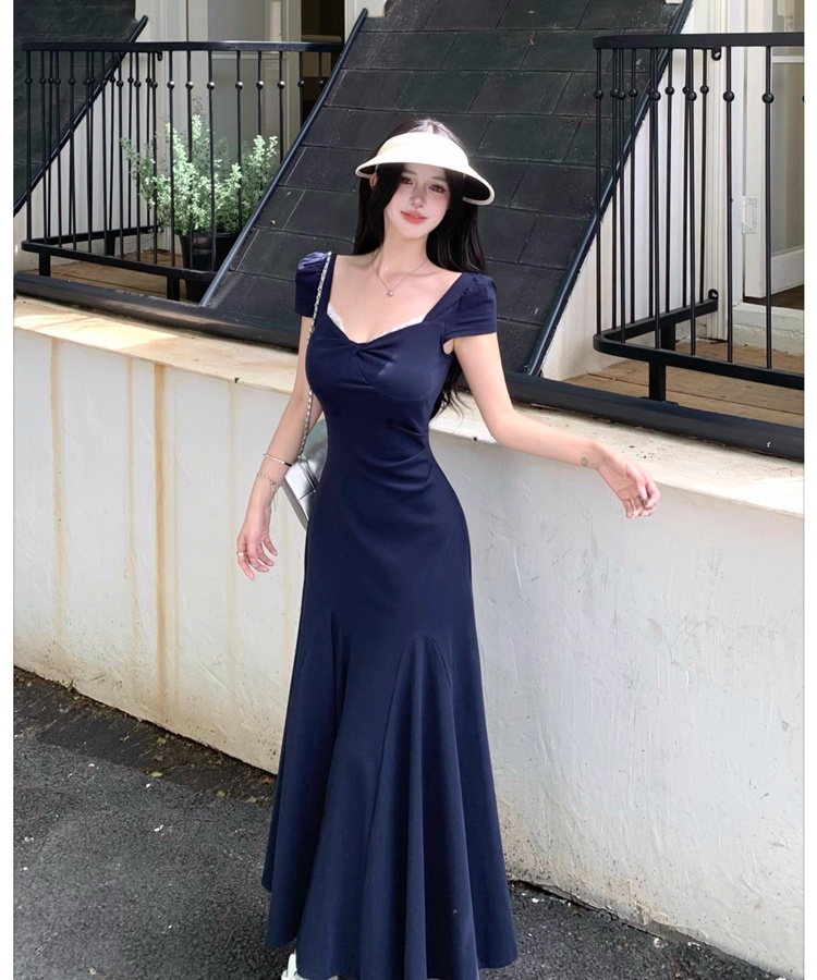 France style temperament dress lace pinched waist long dress