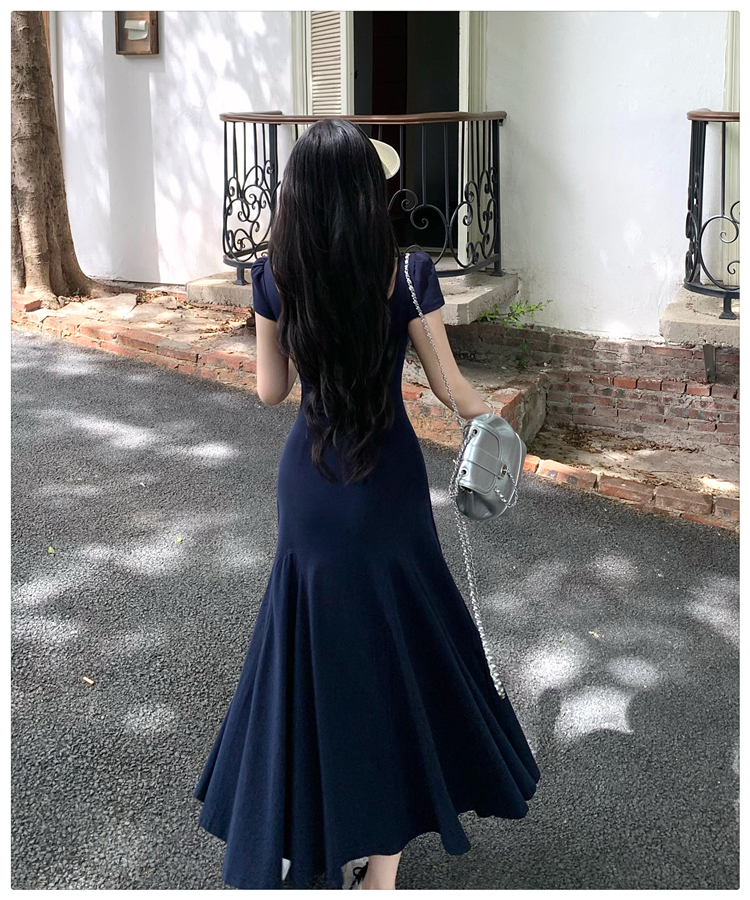 France style temperament dress lace pinched waist long dress