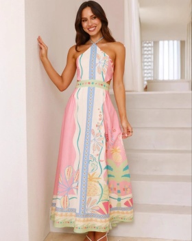 Sexy European style frenum long halter dress