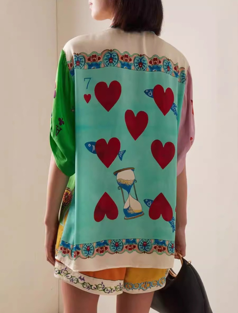 European style flax graffiti fashion lapel shorts a set