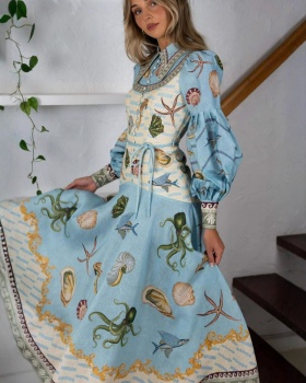 Flax fashion cardigan big skirt doll collar dress
