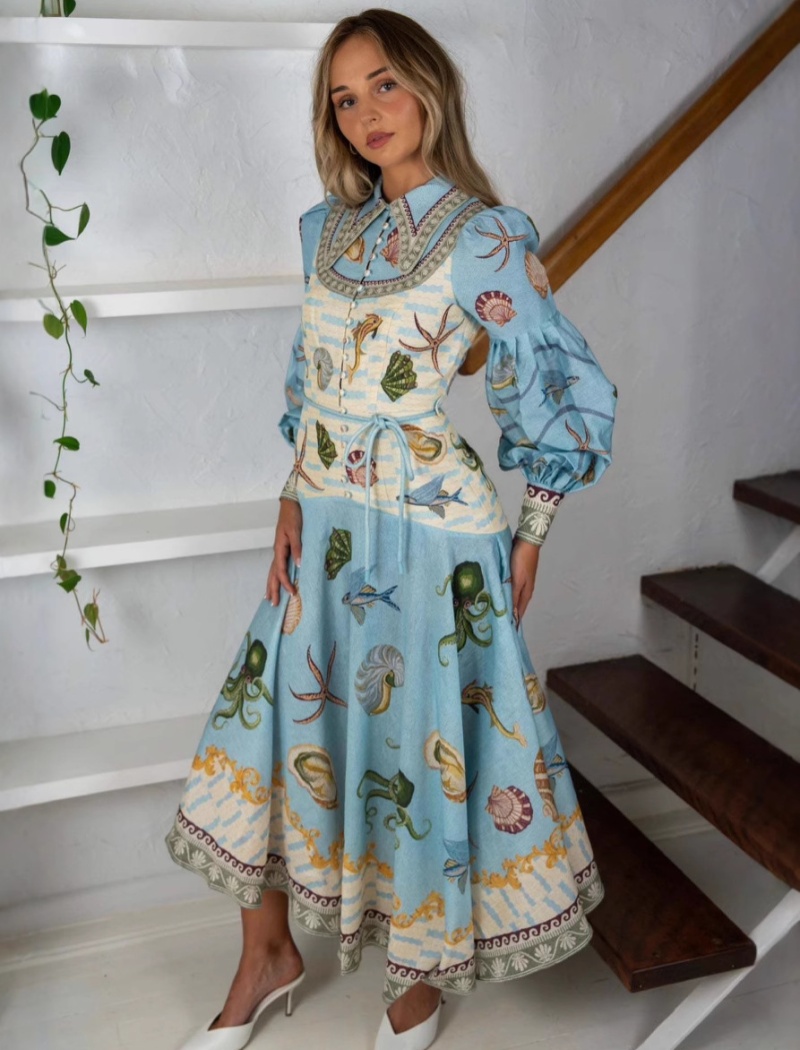 Flax fashion cardigan big skirt doll collar dress