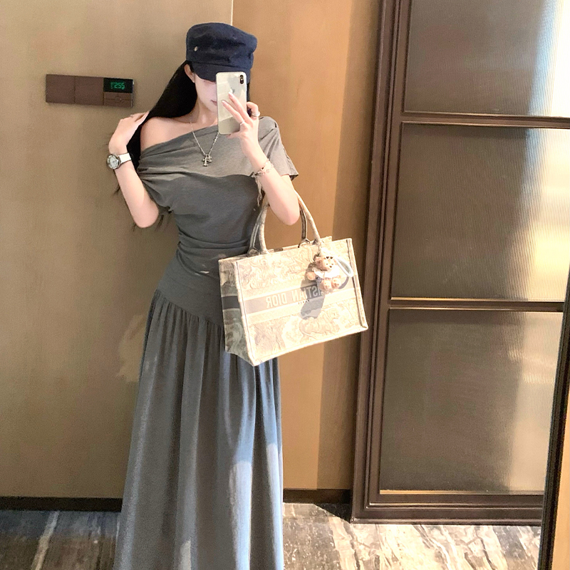 Fashion summer skirt lazy simple tops 2pcs set for women