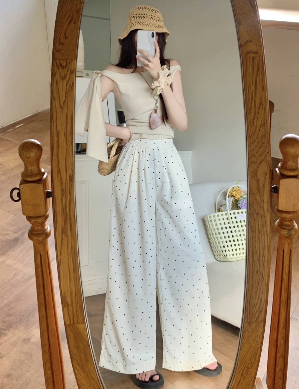 Loose Casual summer niche polka dot wide leg pants for women
