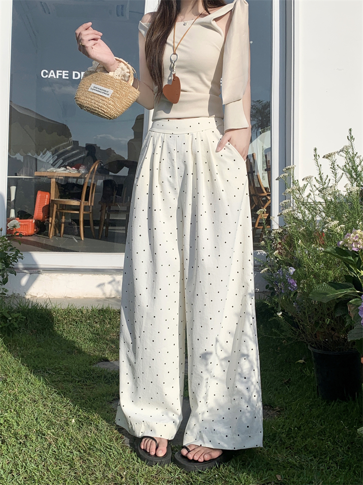 Loose Casual summer niche polka dot wide leg pants for women