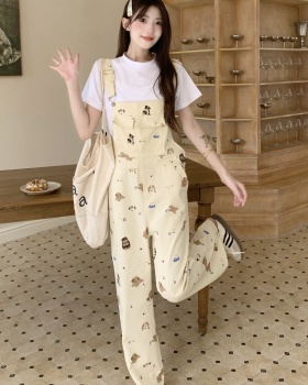 Loose white cubs bib pants cartoon slim spring T-shirt for women