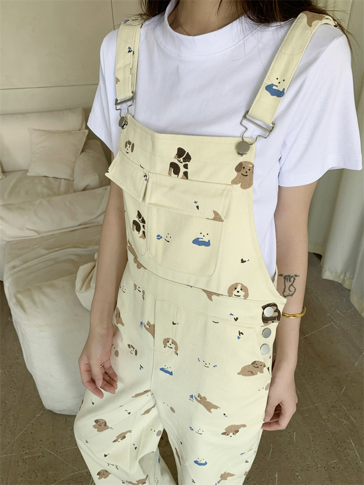 Loose white cubs bib pants cartoon slim spring T-shirt for women