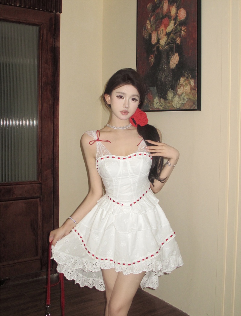 Lace vacation T-back sling splice dress