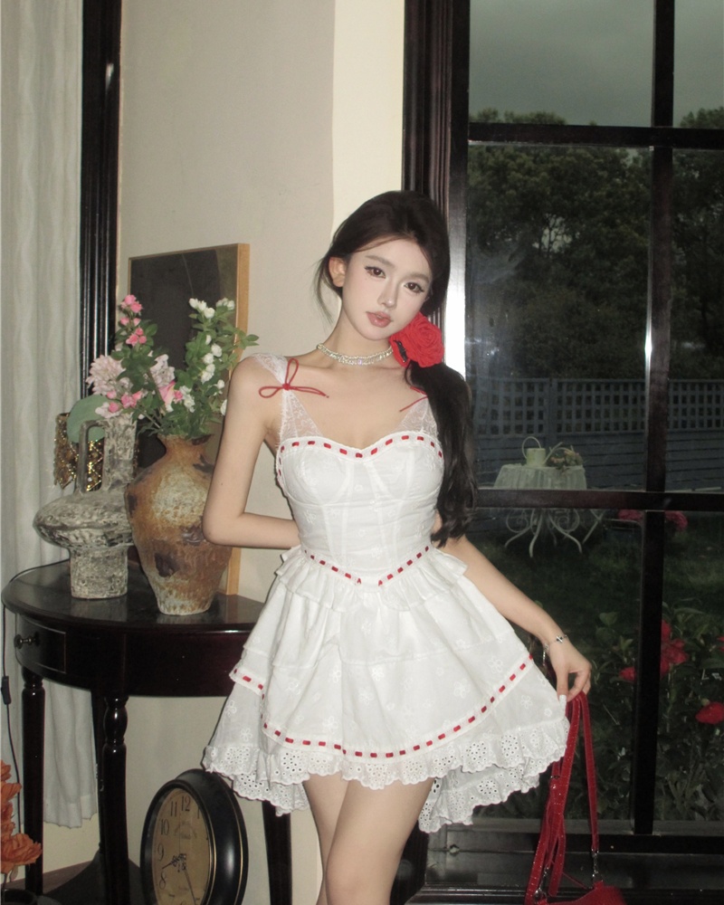 Lace vacation T-back sling splice dress