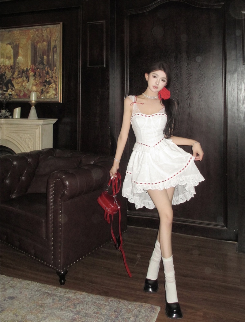 Lace vacation T-back sling splice dress