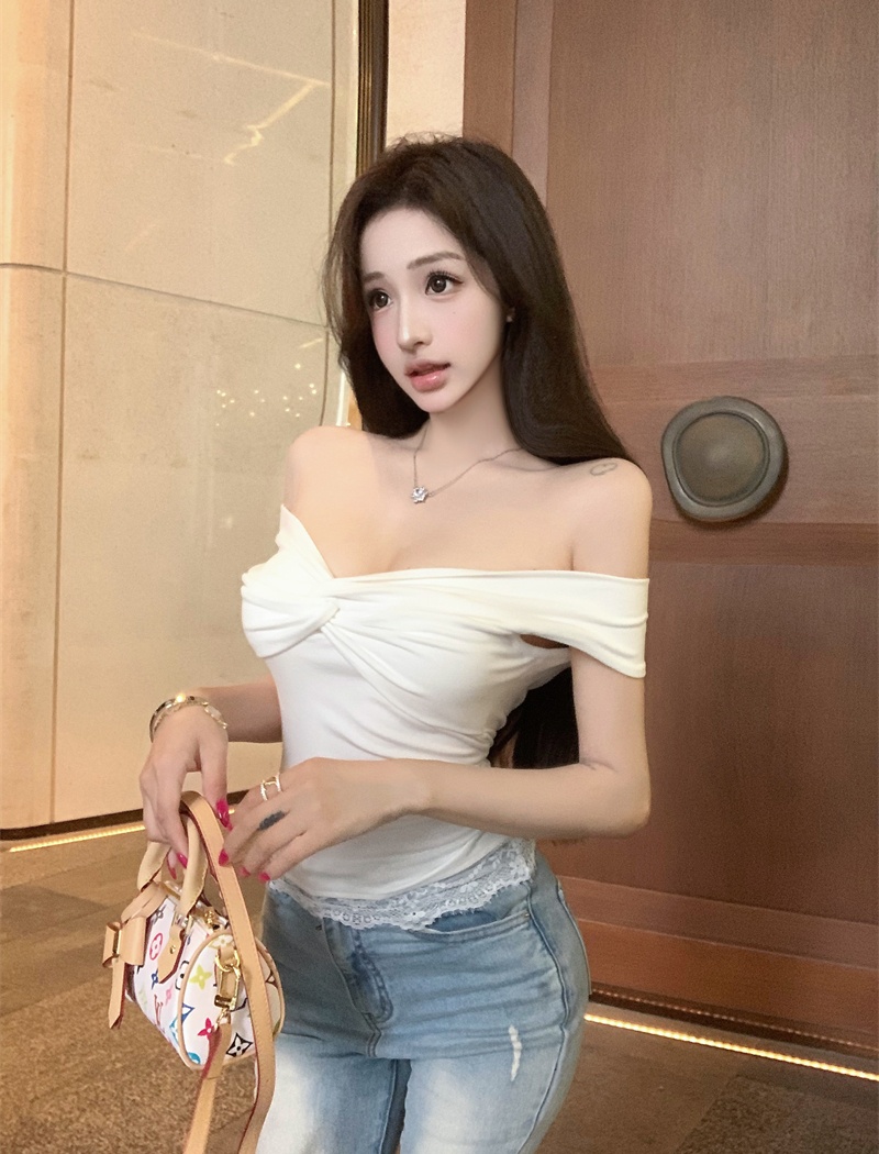 Enticement strapless tops lace summer T-shirt for women