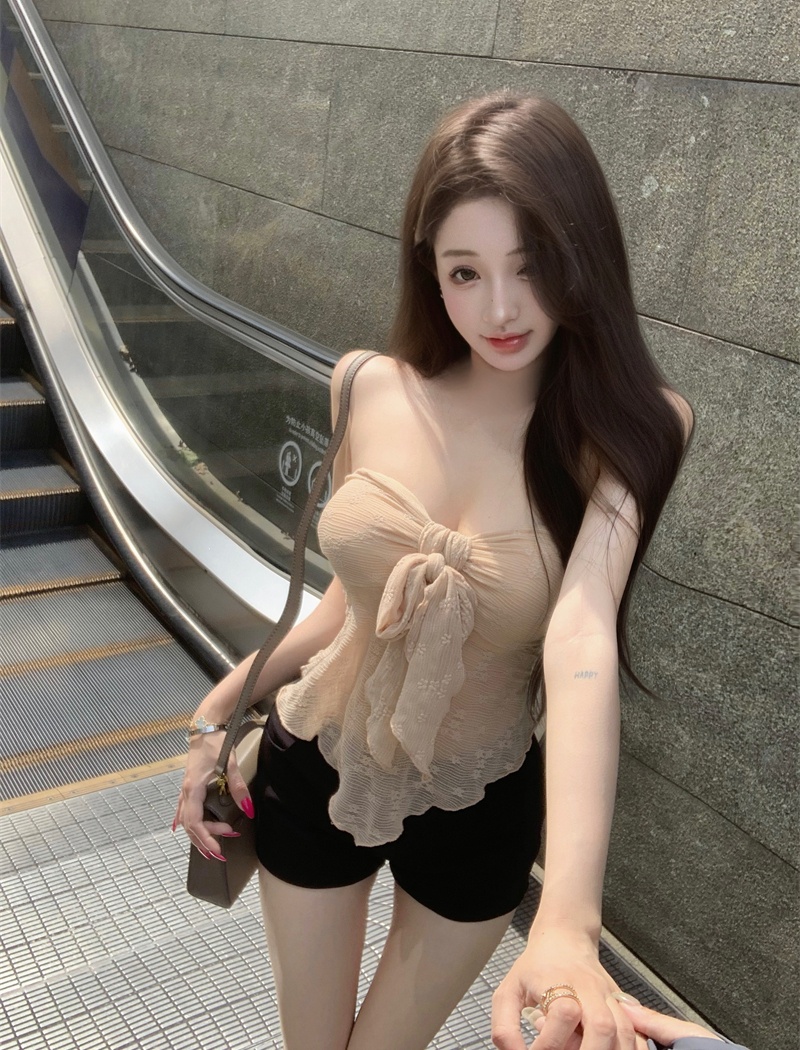 Lace bandage enticement apricot wrapped chest tops