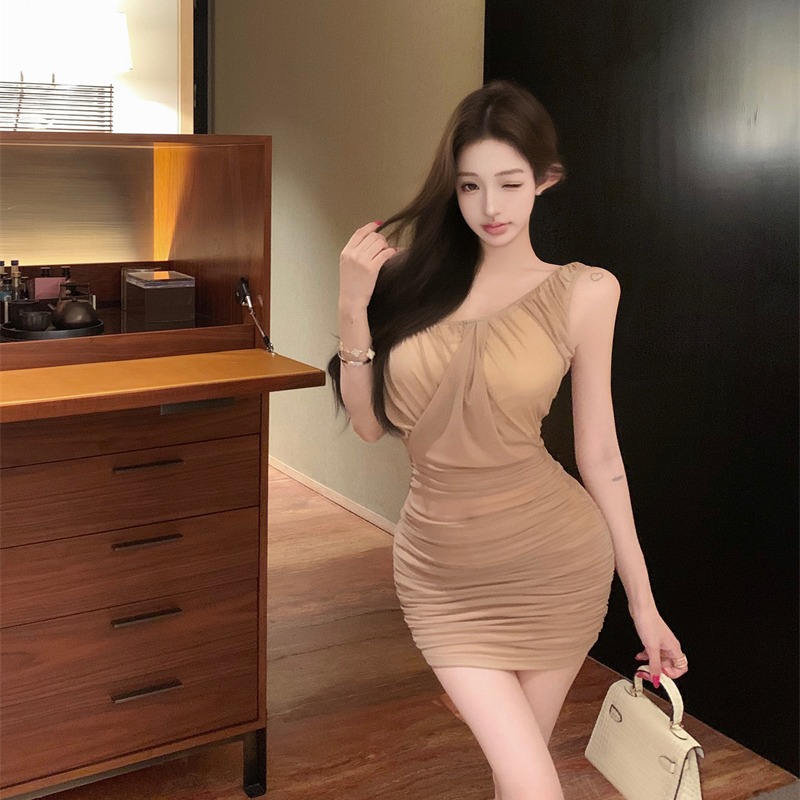 Gauze with chest pad T-back shoulder dress