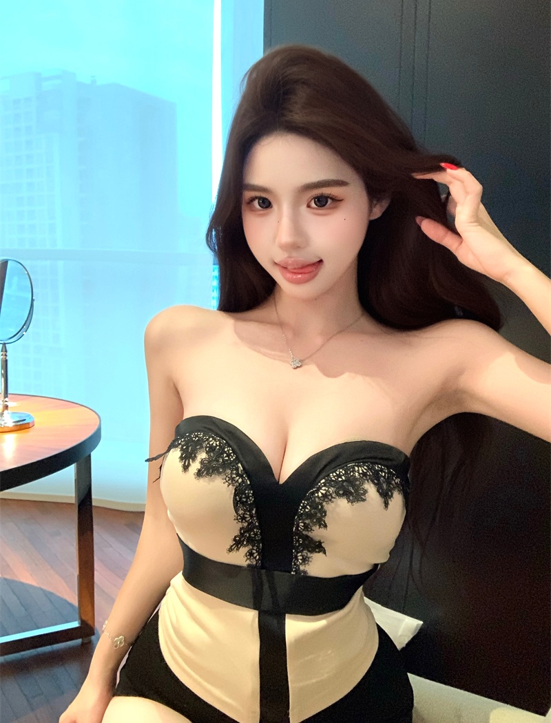 Wrapped chest lace bottoming shirt elasticity temperament tops