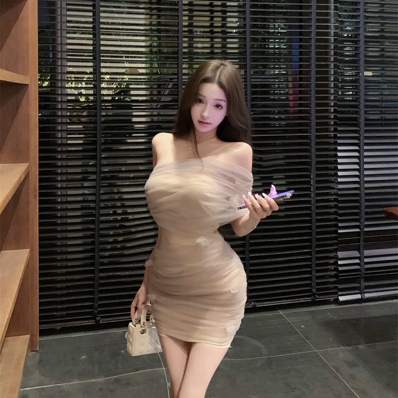 Shoulder flowers dress gauze T-back