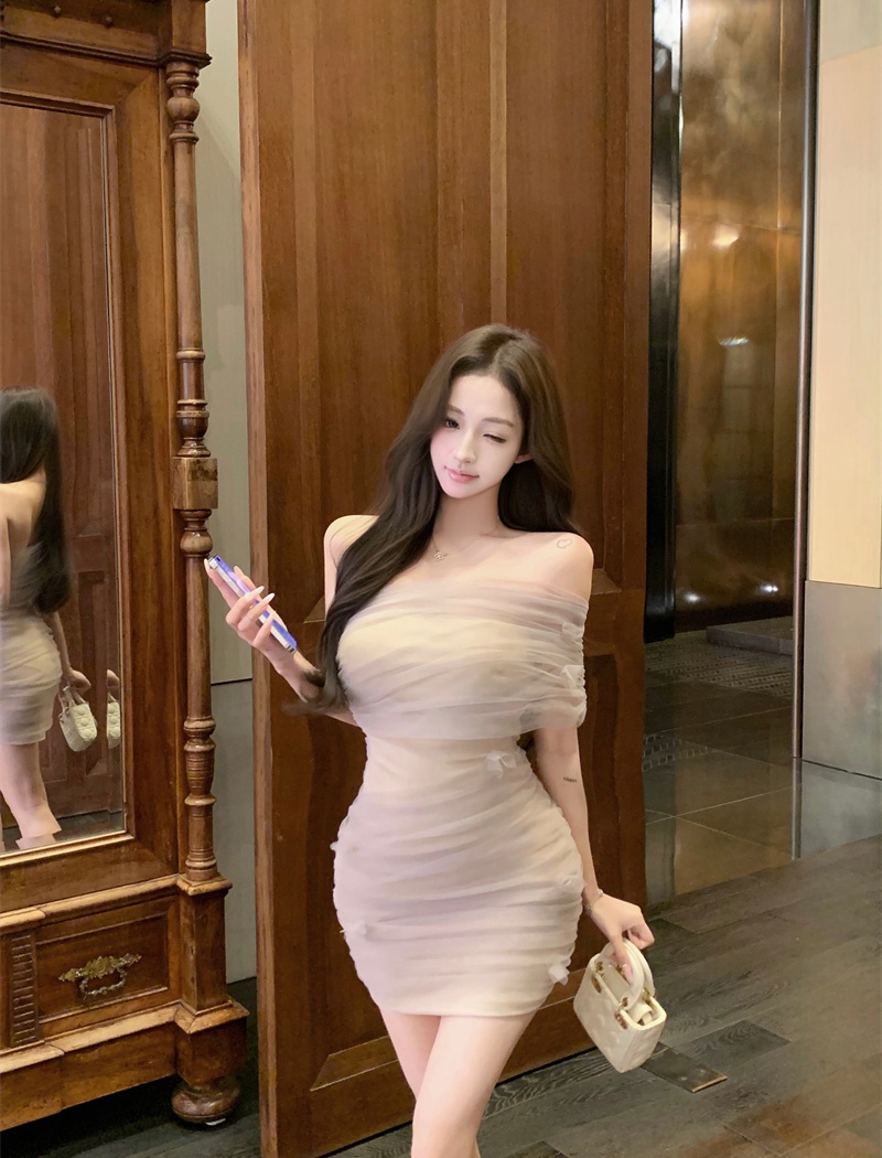 Shoulder flowers dress gauze T-back