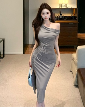 Temperament long split sequins package hip dress