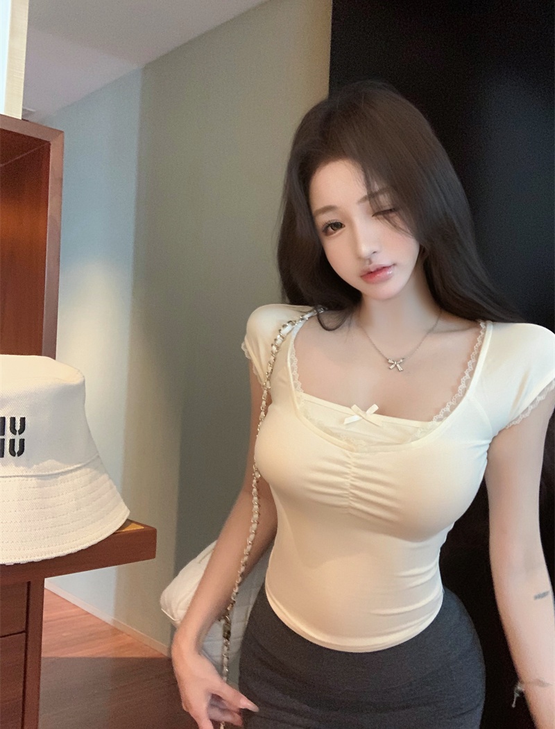 Summer slim all-match tops lace fashion T-shirt