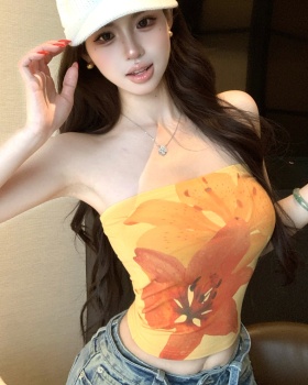 Seaside sexy sling tops printing wrapped chest vest for women