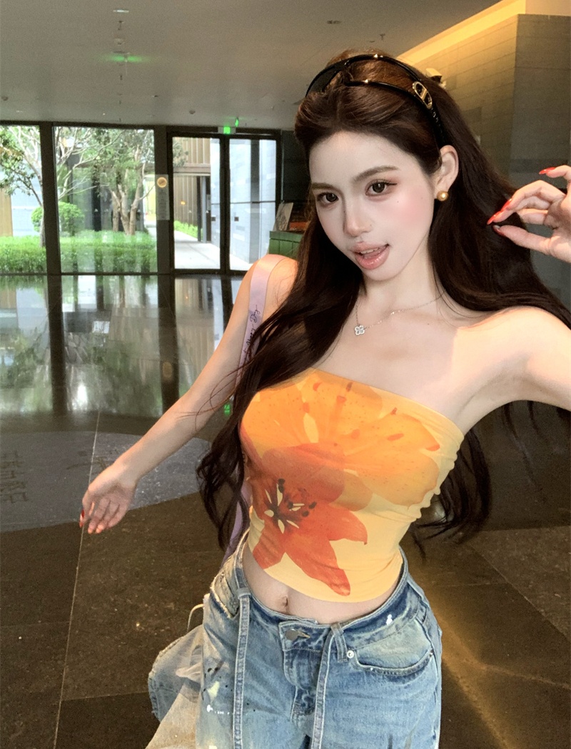 Seaside sexy sling tops printing wrapped chest vest for women