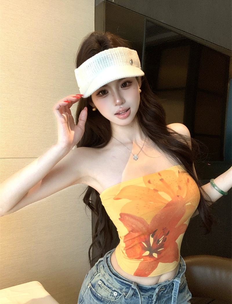 Seaside sexy sling tops printing wrapped chest vest for women