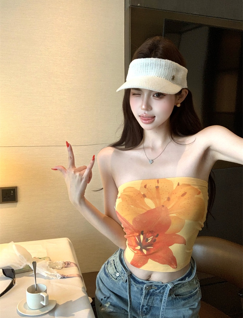 Seaside sexy sling tops printing wrapped chest vest for women