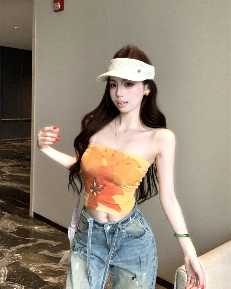 Seaside sexy sling tops printing wrapped chest vest for women