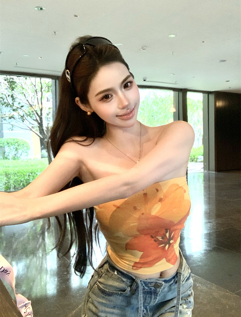 Seaside sexy sling tops printing wrapped chest vest for women