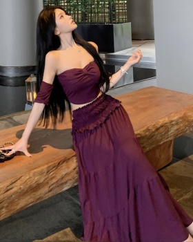 Spicegirl pinched waist T-shirt slim long skirt 2pcs set