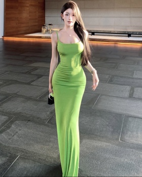 Halter apple-green dress bandage long dress
