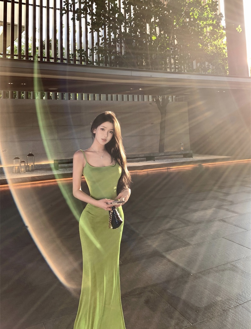 Halter apple-green dress bandage long dress