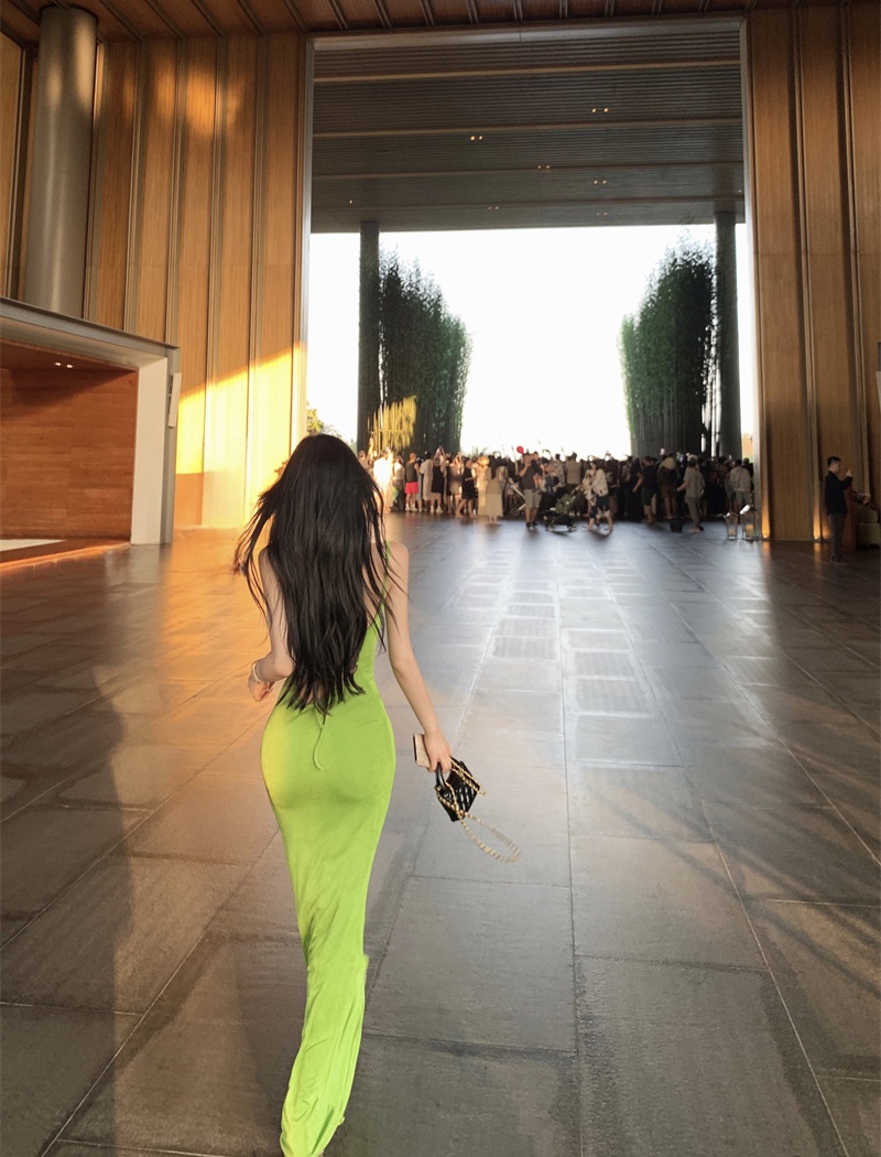 Halter apple-green dress bandage long dress