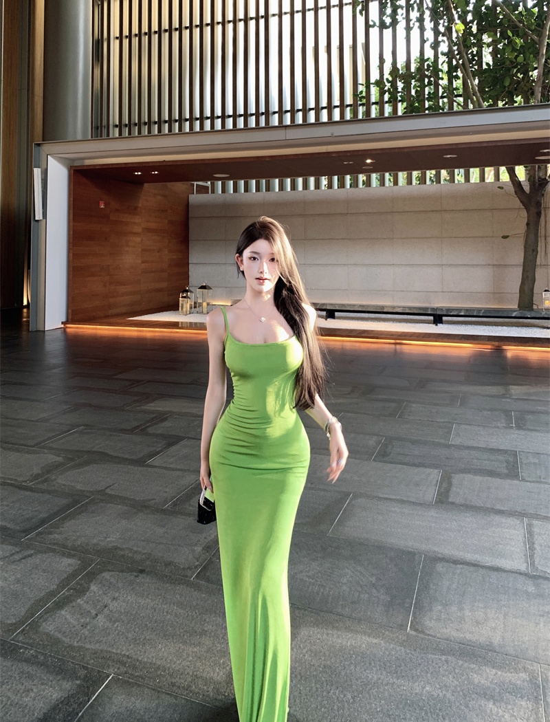 Halter apple-green dress bandage long dress