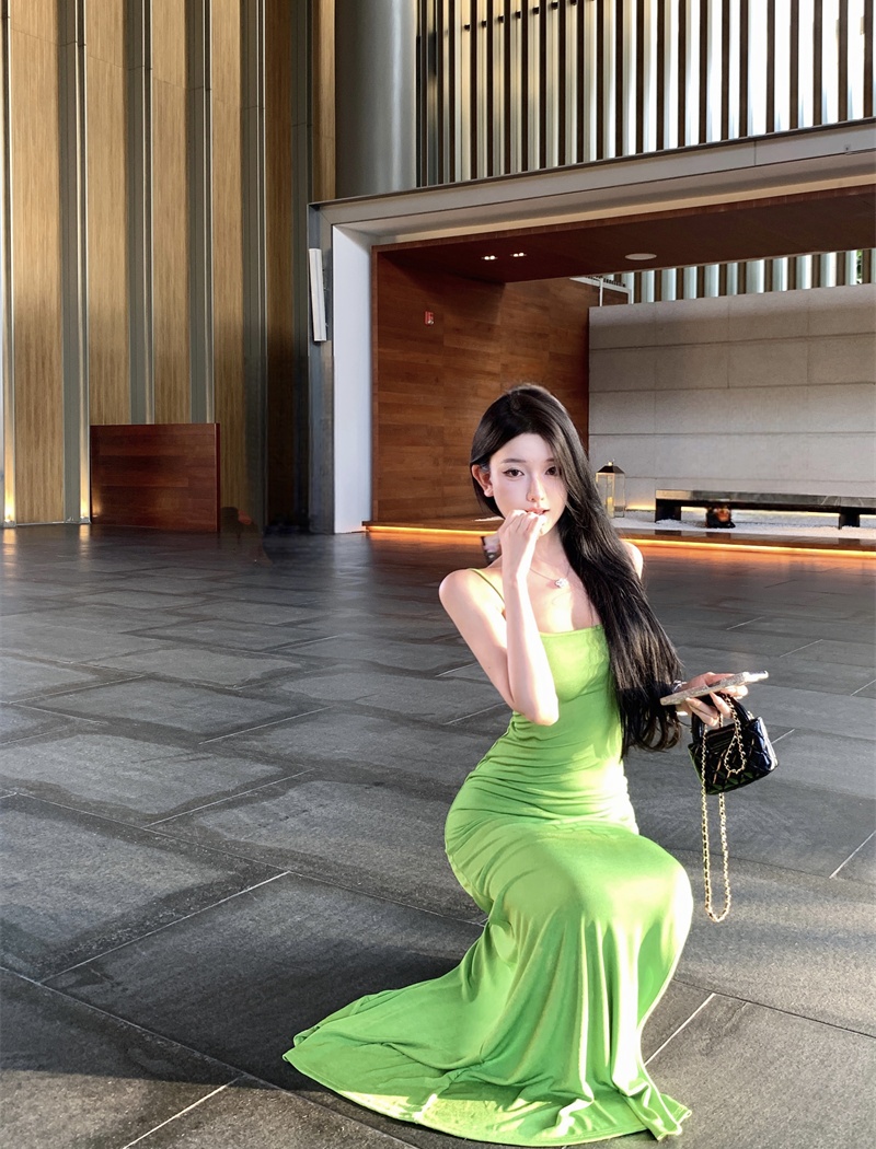 Halter apple-green dress bandage long dress