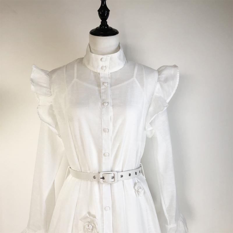 With belt single-breasted trumpet sleeves pure dress
