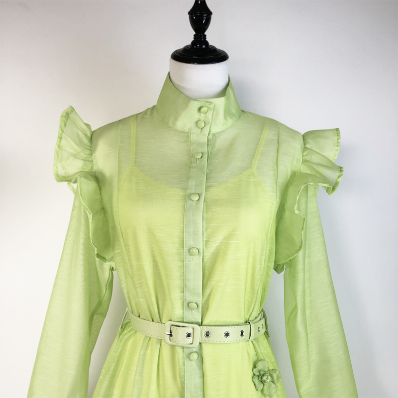 With belt single-breasted trumpet sleeves pure dress