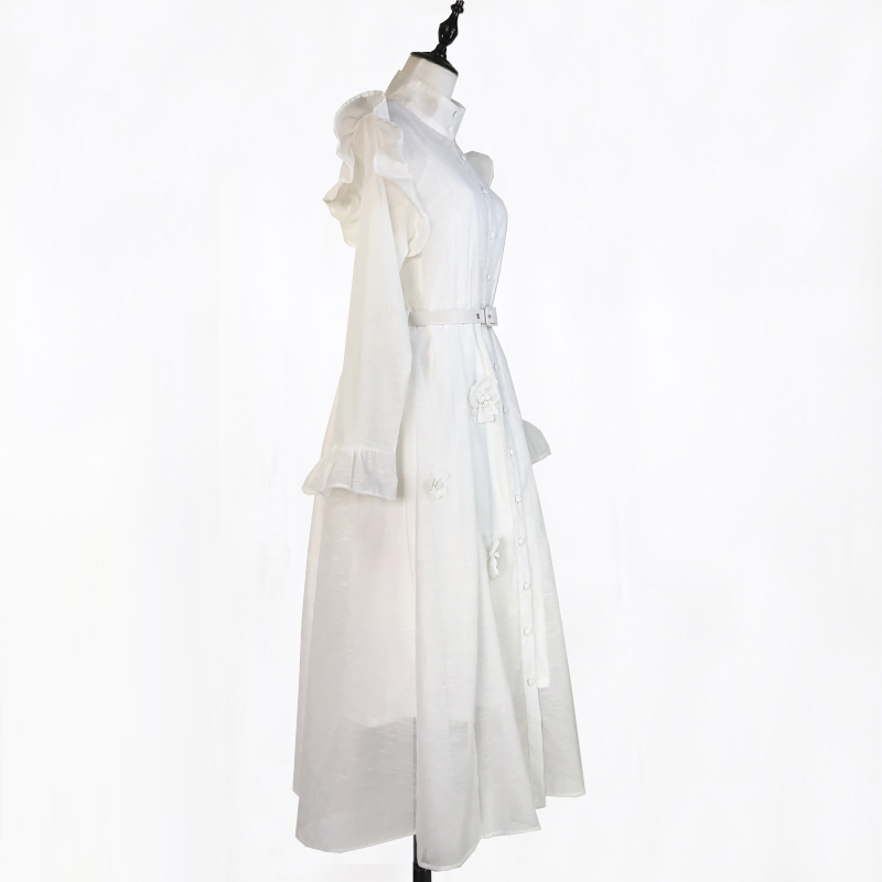 With belt single-breasted trumpet sleeves pure dress