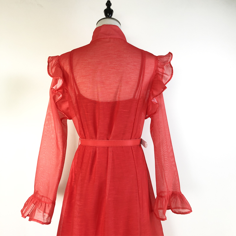 With belt single-breasted trumpet sleeves pure dress