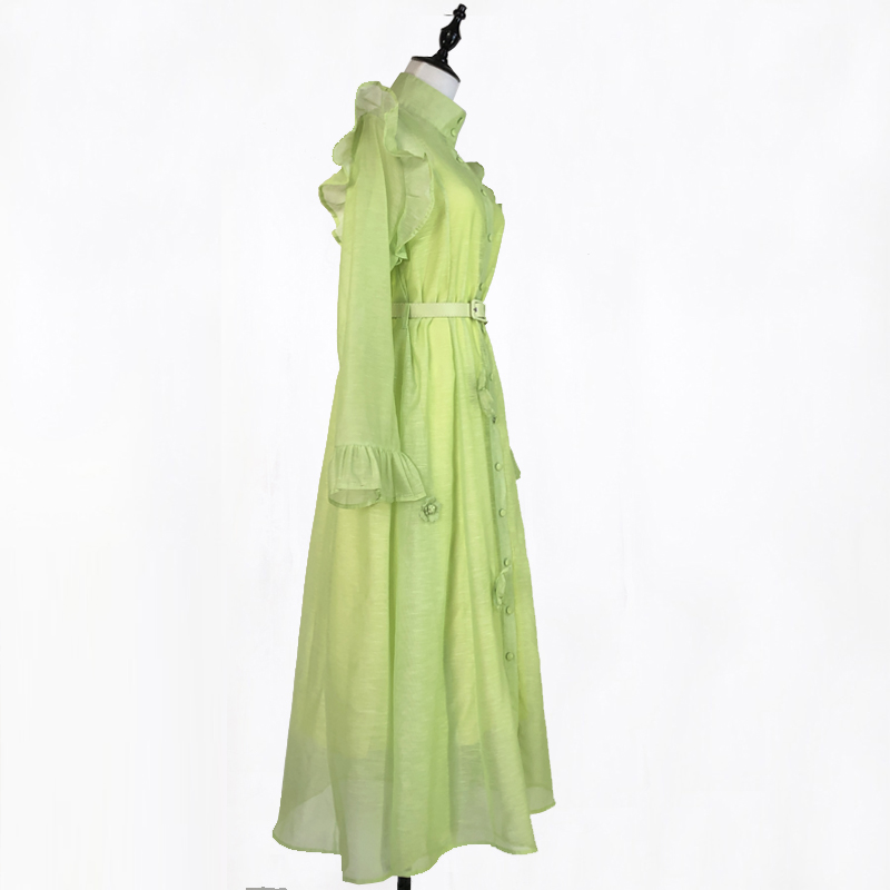 With belt single-breasted trumpet sleeves pure dress
