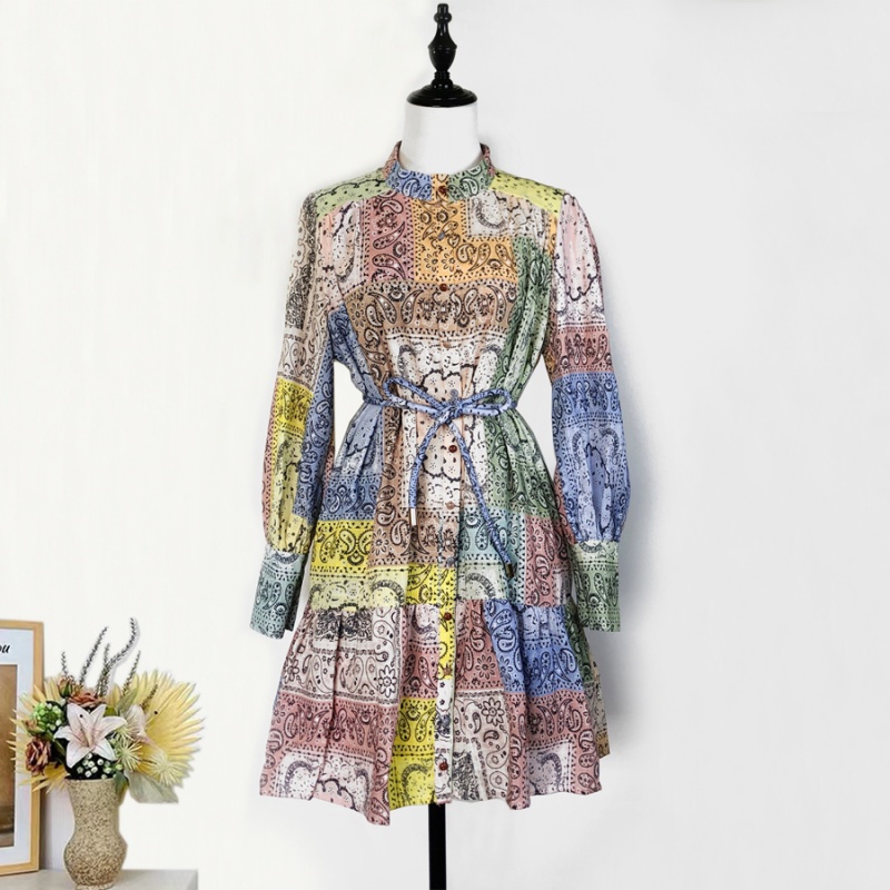 Loose frenum single-breasted dress sling mixed colors T-back