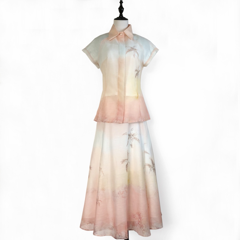 Pattern long lapel skirt slim big skirt shirt a set