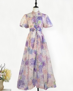 Retro rhinestone sling puff sleeve court style dress