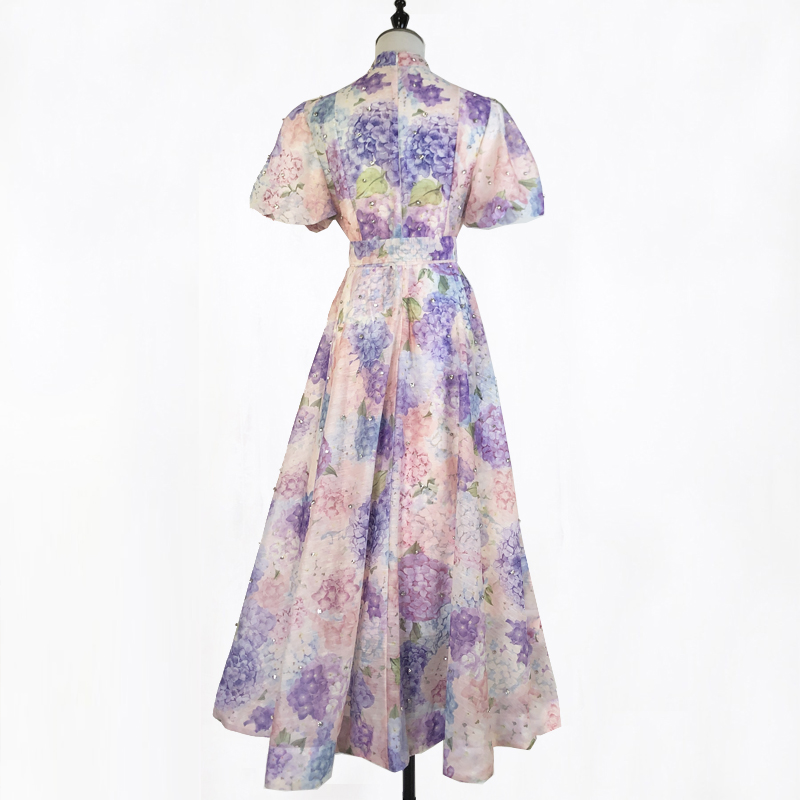 Retro rhinestone sling puff sleeve court style dress