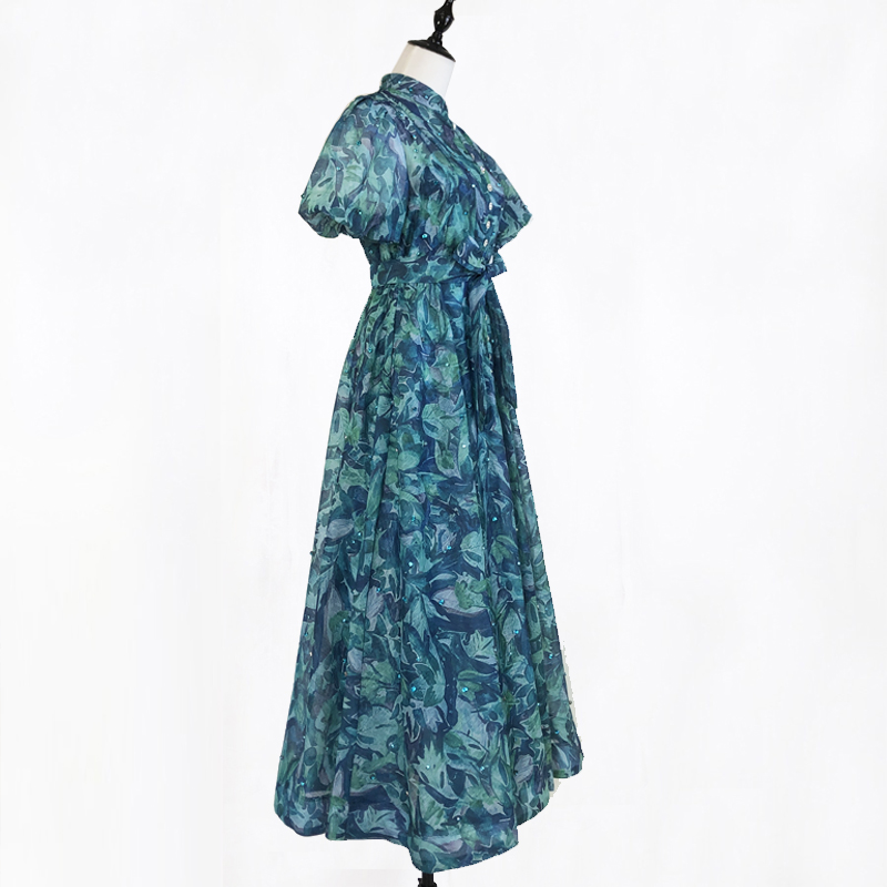 Retro rhinestone sling puff sleeve court style dress