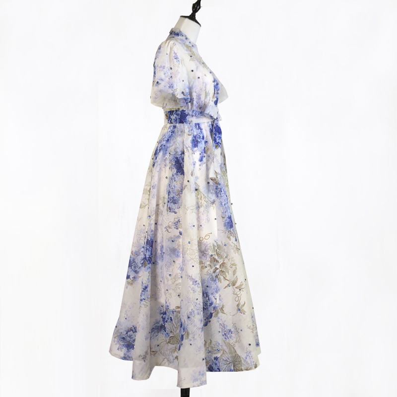 Retro rhinestone sling puff sleeve court style dress