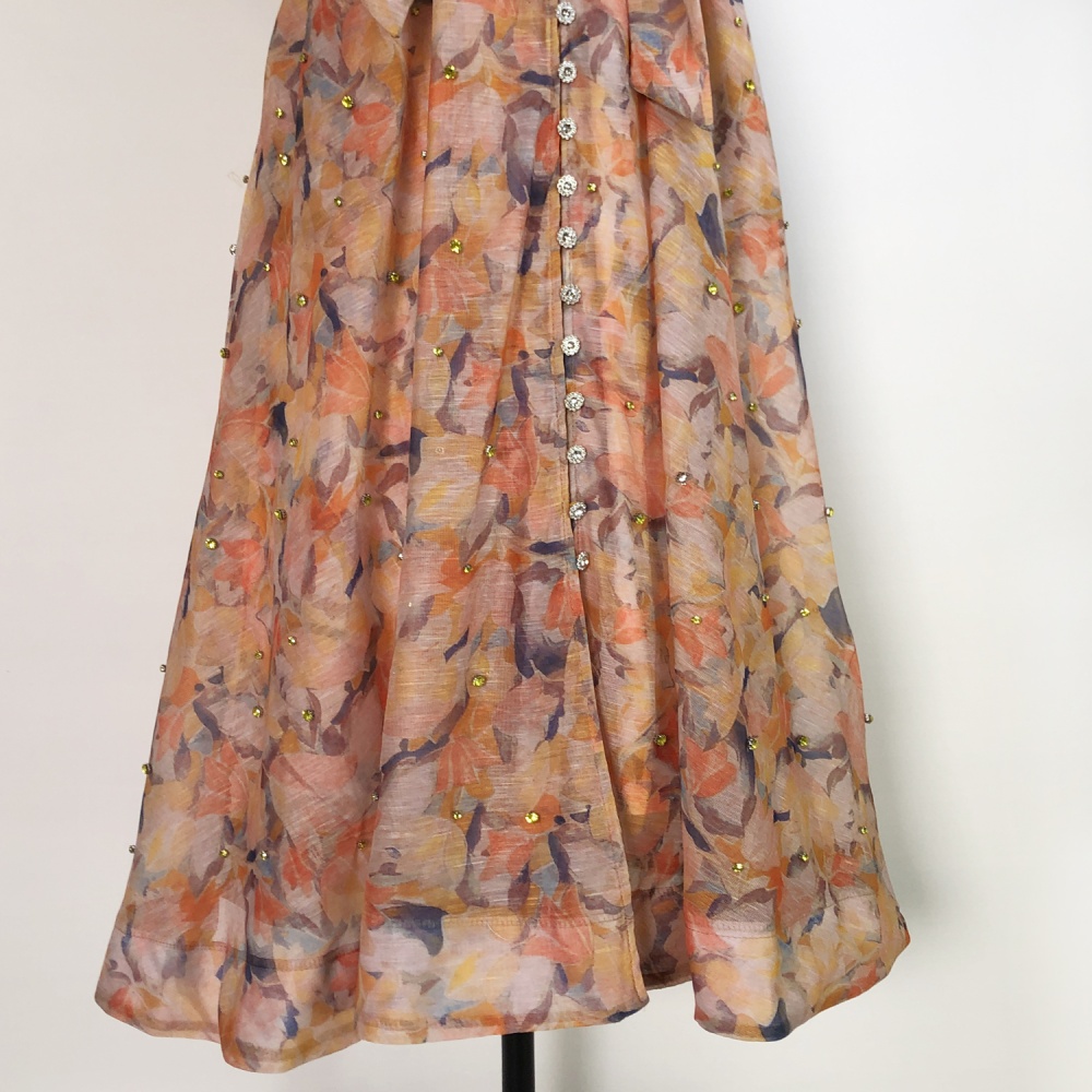Puff sleeve court style sling retro single-breasted dress