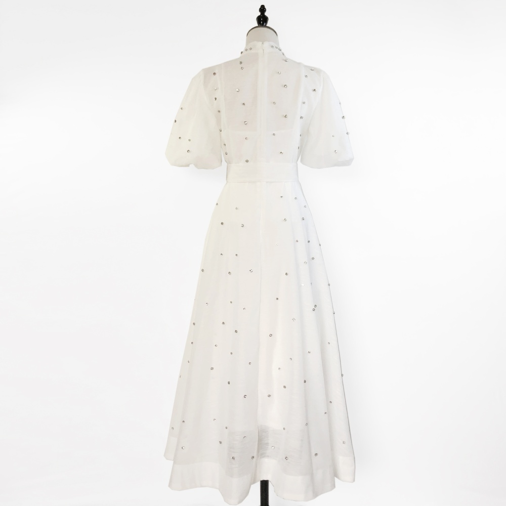 Puff sleeve court style sling retro single-breasted dress