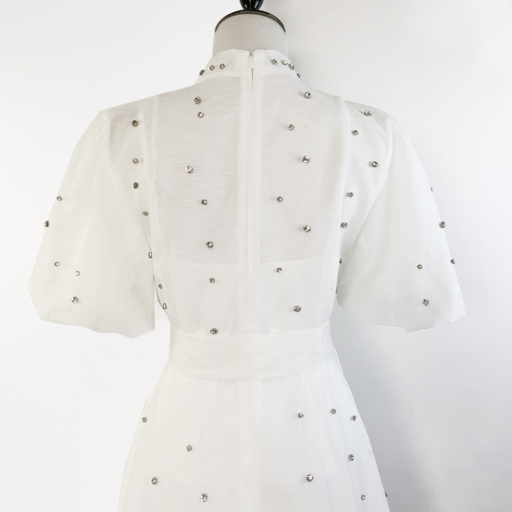 Puff sleeve court style sling retro single-breasted dress