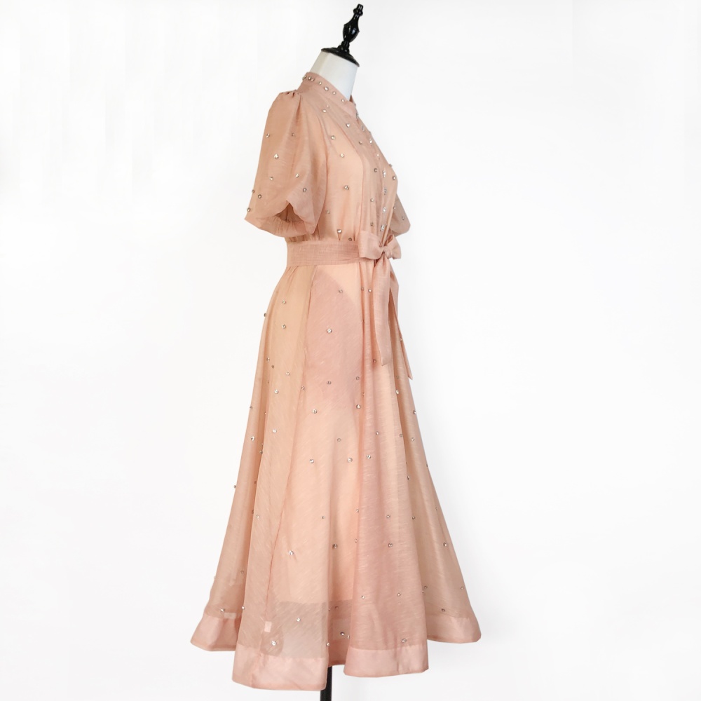 Puff sleeve court style sling retro single-breasted dress